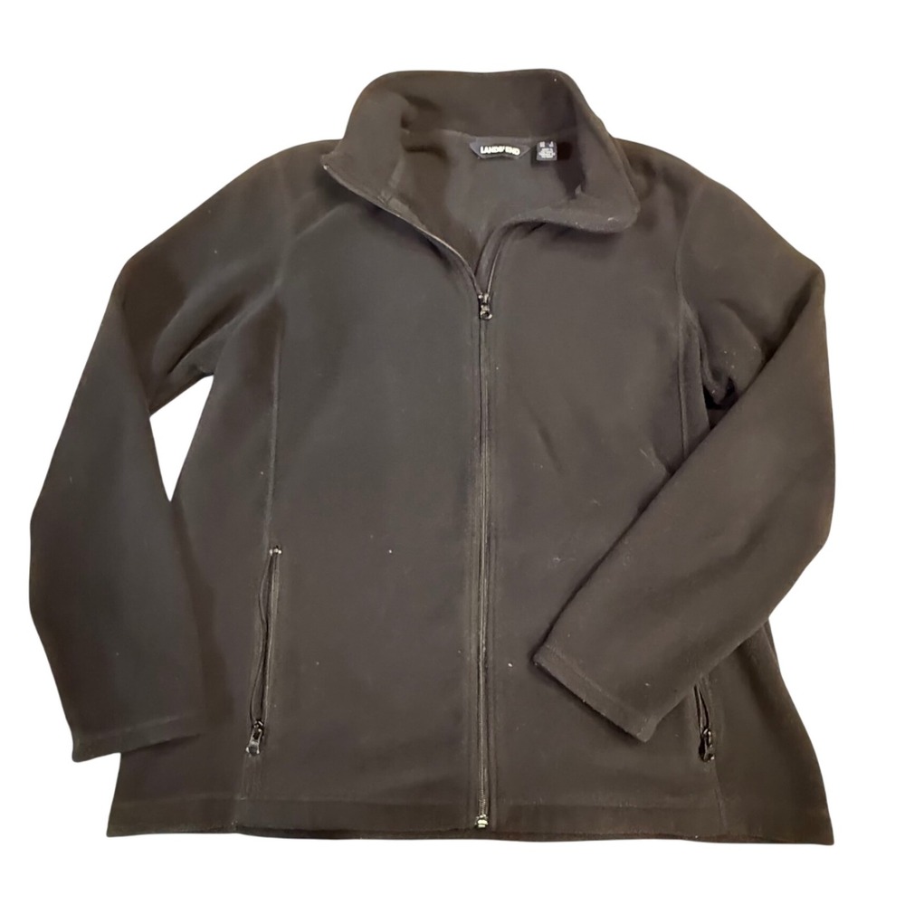 Lands' End Fleece Jacket‎ Full Zip Up Warm Comfy Black Women's XL